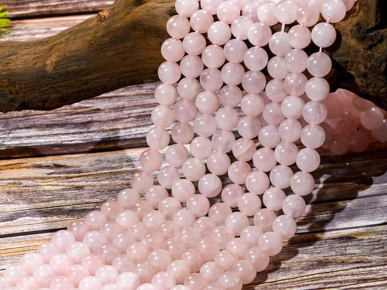 thumbnail image 2 of Natural Pink Rose Quartz 10mm Round Bead Dangle Earrings – Silver Plated Hooks 2 of 5