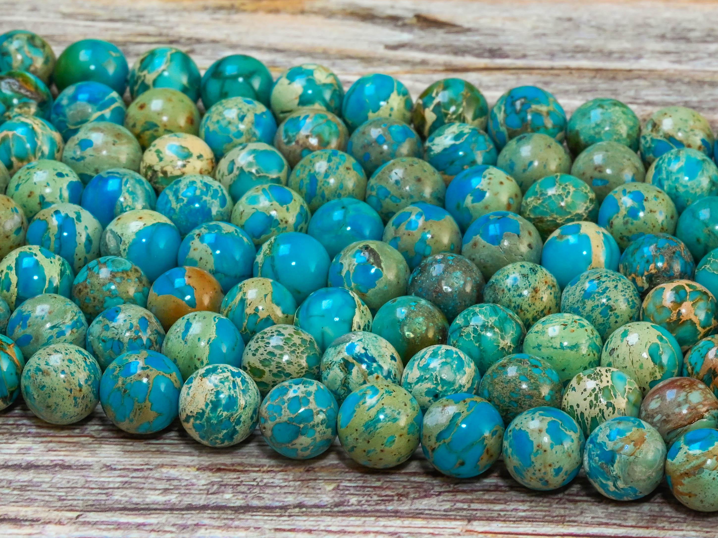 Sky Blue Sea Sediment Imperial Jasper Gemstone Smooth Round 4mm 6mm 8mm 10mm 12mm Loose Beads 15.5" inch Full Strand