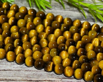 15.5" AAAA Natural Yellow Tiger's Eye Round Beads - 4MM 6MM 8MM 10MM 12MM - Genuine Natural Smooth Round Loose Beads for DIY Jewelry Making
