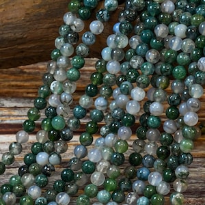 Green Moss Agate Genuine Natural Smooth Round Beads 4mm 6mm 8mm 10mm 12mm Loose Beads 15.5&quot; Inch Full Strand