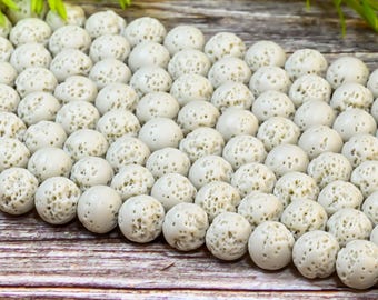 ホワイト溶岩石ビーズ：火山岩、ラウンド、6 mm-20 mm、15インチ
