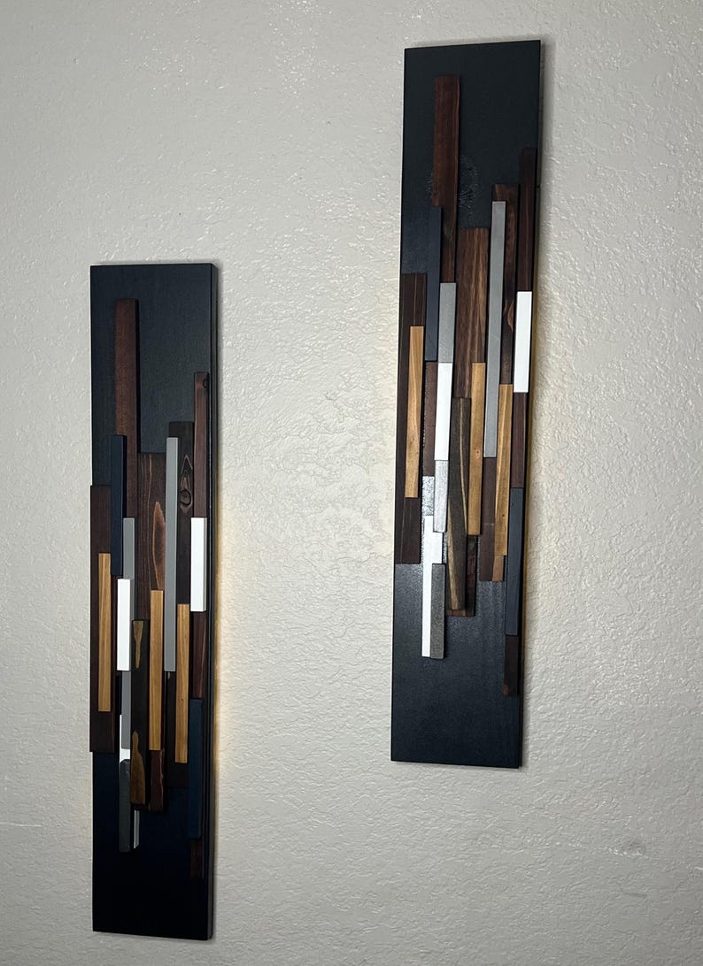 SET OF 2 Modern Lighted 3D Wooden Wall Art - Etsy