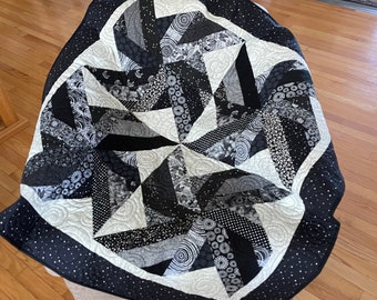 Black, White/Silver, Gray Table Topper or  Little Quilt