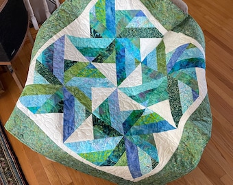 Table Topper or  Little Quilt in Greens, Aquas, and Blues