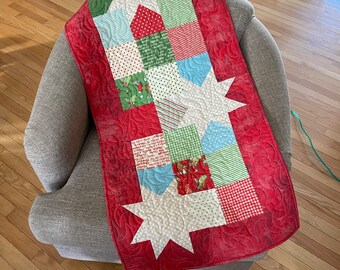 Christmas Runner in Reds, Greens and light blues