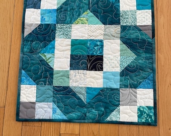 Aqua Scrappy Square Table Topper