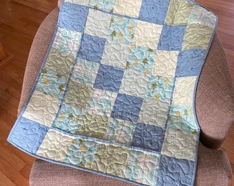 Soft Blue and Green Baby Boy Quilt with Minky back (6)