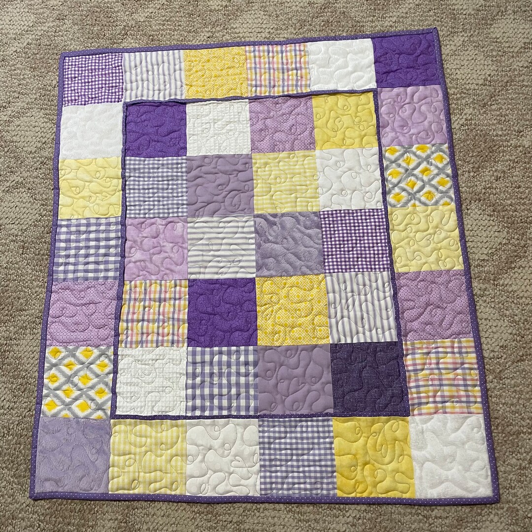 Lavender and Yellow Baby Quilt With Minky Back 4 Etsy