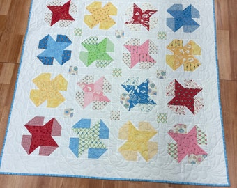 Happy Star Flowers in Granny's Grarden Baby Quilt or Table Topper