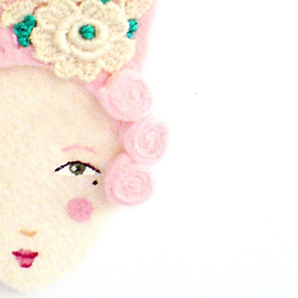 Reserved for Lucia  - Mary Antoinette - Handmade Embroidered Vintage inspired, Victorian Hairstyle Felt Brooch