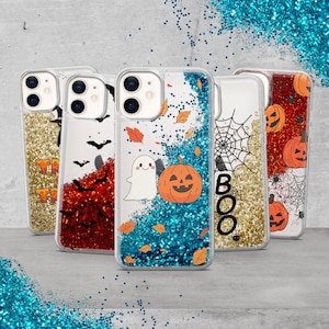 Coque de portable Halloween pailletée liquide, toile d'araignée, pour iPhone 15 Pro Max, 15, 14, 14 Plus, 13 Pro, 12, 11 Pro, SE, XS Max, Xr, 8, 7 Plus
