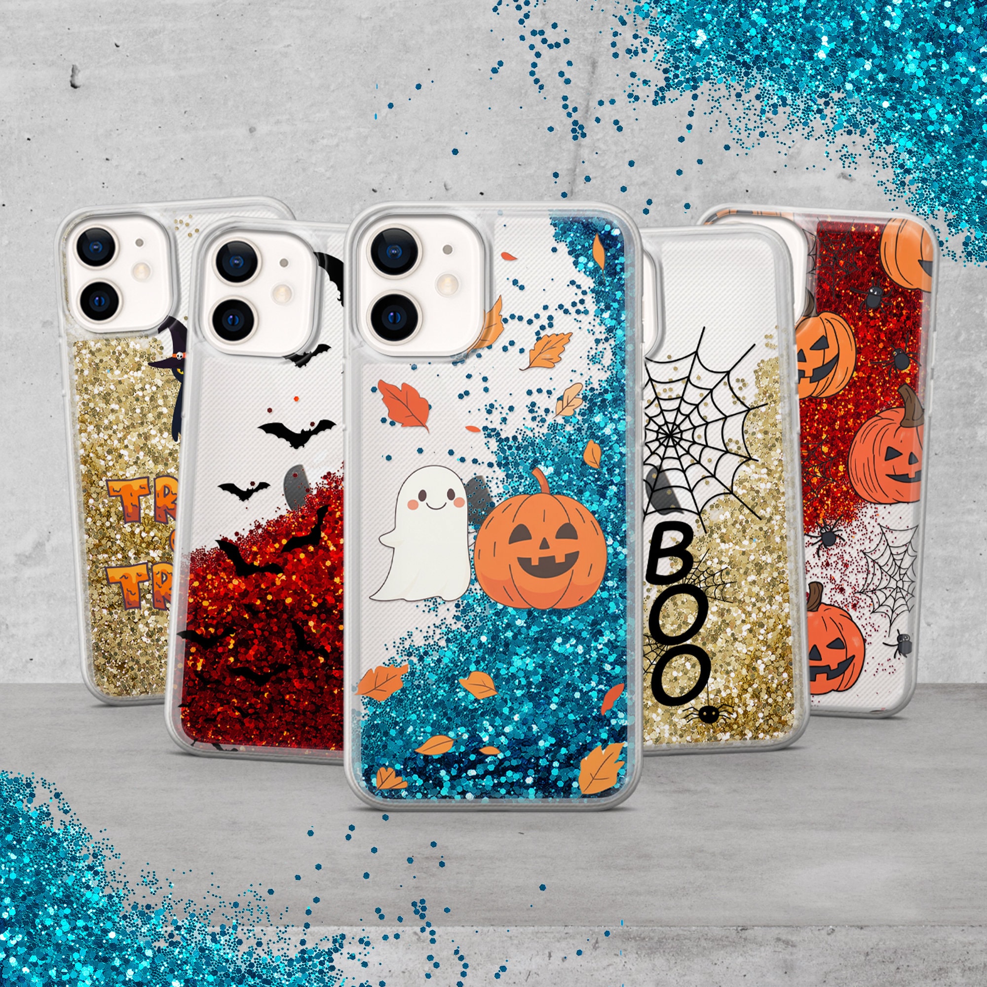 Liquid Glitter Halloween Phone Case Sparkly Pumpkin Cover