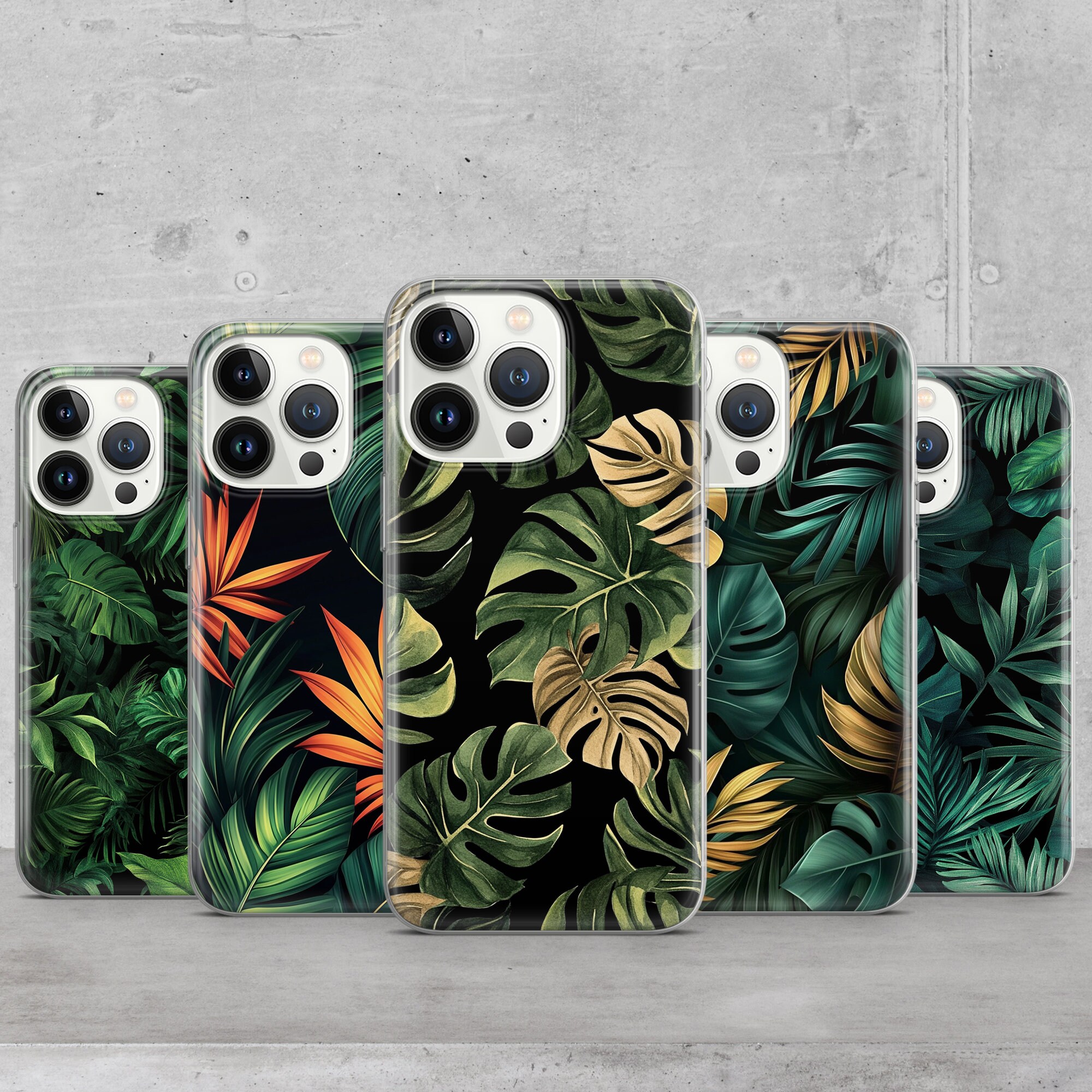 Tropical Leaves Phone Case Monstera Leaf Cover for iPhone 17 Pro Max, 16e, 15, Google Pixel 10, 9 Pro, 8, Samsung Galaxy S25 Edge, S24+, A36