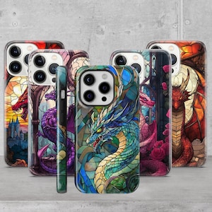 Coque de portable Dragon Mythology en vitrail pour iPhone 16e, 15 Pro, 14, Google Pixel 9A, 8, 7, Samsung Galaxy S25 Edge, S23, A56