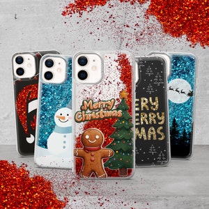 Liquid Glitter Merry Christmas Phone Case Snowmen Cover for iPhone 15 Pro Max, 14 Plus, 13, 12, 11 Plus, SE, XS Max, Xr, 8, 7 Plus, X, 6
