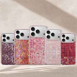 Coque de portable carreau de mosaïque rose pour iPhone 17 Pro Max, 16 Pro, 15 Google Pixel 10 Pro, 9A, 8 Samsung Galaxy S25, S24+, A36