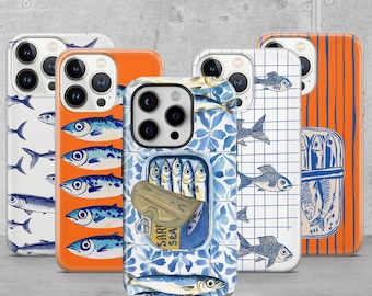 Retro Sardine Tin Phone Case Italian Summer Cover for iPhone 17 Pro Max 16e 16 15 14 Samsung S25 Ultra S24 FE A56 A36 Pixel 10 Pro XL 9A 8 7