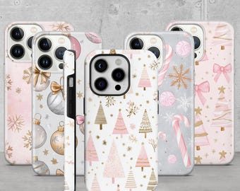 Pink Christmas Ornaments Phone Case: Holiday Tough Cover for iPhone 16e, 16 Pro XL, 15, 14 Pixel 9A, 8, 6A Samsung Galaxy S25, S24+, A56
