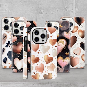 Gold Heart Phone Case Valentine Tough Cover for iPhone 16e, 16, 15 Pro, 14 Google Pixel 9A, 8 Pro, 6A Samsung Galaxy S25 Edge, S24, A56, A36