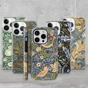 William Morris Coque de portable Retro Art Tough Cover pour iPhone 16e, 16 Pro, 15, 14 Google Pixel 9A 9 Pro 8 6A Samsung Galaxy S25 Edge, S24+, A16