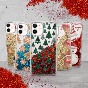 Liquid Glitter Christmas Tree Phone Case Ginger Cookies Cover for iPhone 15 Pro Max, 14 Plus, 13, 12, 11 Plus, SE, XS Max, Xr, 8, 7 Plus