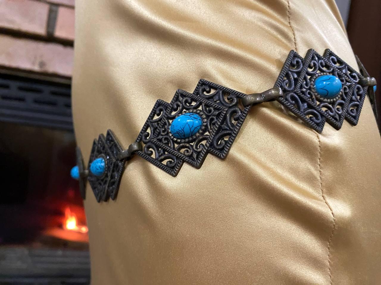 Turquoise Stone Rope Belt with Decorative Metal Accents Artemis Rope Belt in Turquoise and Crystal Beading main image 3