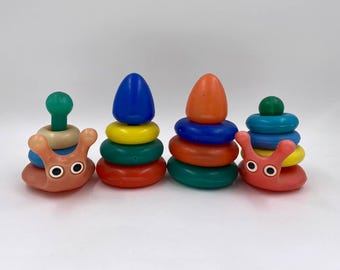 Vintage USSR Stacking Toy, Plastic Snail Pyramids