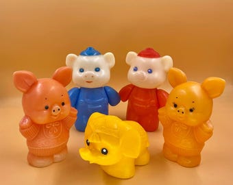 Rare Vintage USSR Plastic Toys: Piglet & Elephant Collectibles