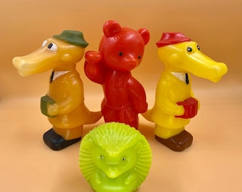 Vintage USSR Plastic Toy: Crocodile, Bear, Hedgehog Collectibles