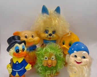 Vintage USSR Rubber Toy Collection: Pig, Hare, Duckling, Scrooge, Gnome