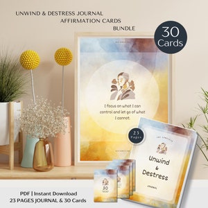 Unwind & Destress Journal | Affirmation Cards | Bundle for Stress Relief | Positive Mindset Kit | Self-Care | Wellbeing | Mindfulness Bundle