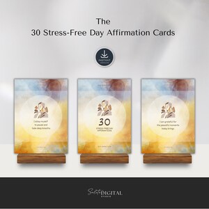 Tarjetas de afirmaciones para un día sin estrés / 30 vibraciones positivas diarias / Alivio del estrés y motivación / Mejora tu estado de ánimo