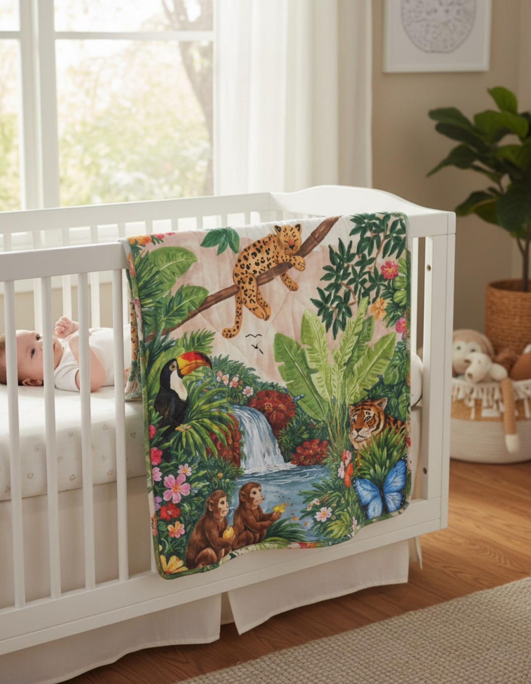 Jungle Animals Baby Swaddle Blanket | Tropical Safari Nursery, Baby ...