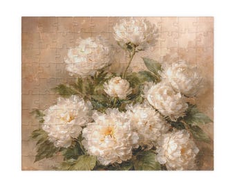 Vintage White Peonies Puzzle 252-piece | Floral Jigsaw Home Decor