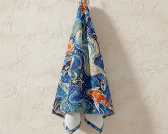 Painterly Koi Fish Face Towel | Japanese Pond Art, Zen Bath Decor (13x13 in)