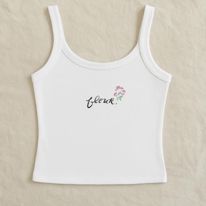 Flower Tank Top, Fleur Shirt, Cute Summer Sleeveless Tee - Women&#39;s Clothing, Floral Camisole, Trendy Spaghetti Strap Blouse, Boho Chic