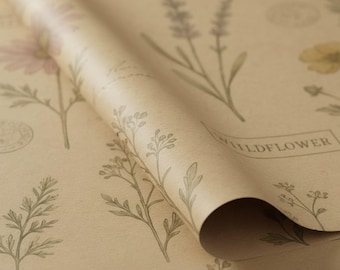 Wildflower Botanical Specimen wrapping paper | Brown Kraft Floral Gift Wrap