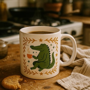 Ausgefallene Krokodil trinken Tee Keramiktasse | Minimalistische Tier Kaffee Tasse