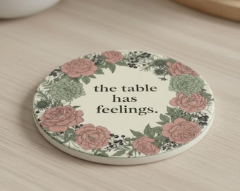 Funny Quote Coaster | Botanical Floral Ceramic Coaster | Witty Home Decor Gift | Dark Academia Cottagecore