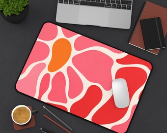 Abstract Floral Pink Lover, Fun Pattern Desk Mat | Retro Organic Shapes Mousepad