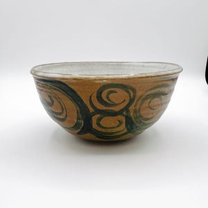 Vintage Signed Speckled Stoneware Hand Painted Bowl Earthenware Pottery MCM Primitive Retro