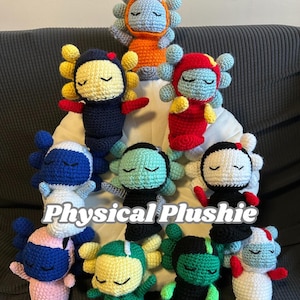 Handmade Racecar Driver Crochet Axolotl Plushies