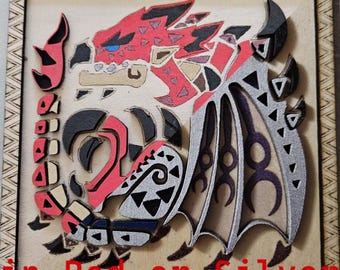 Rathalos Monster Hunter Plaque 3d Wood Cut/Engraving with Resin coat
