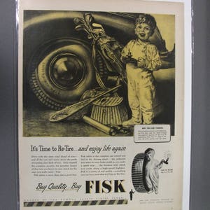 画材 1946 vintage AD for FISK Auto Tires 1946 Vintage Print Ad Fisk Tires. Why This Lads Famous | eBay