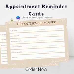 Schede di promemoria per appuntamenti / Modello di promemoria stampabile e modificabile / Scheda di appuntamento digitale / Modello Canva