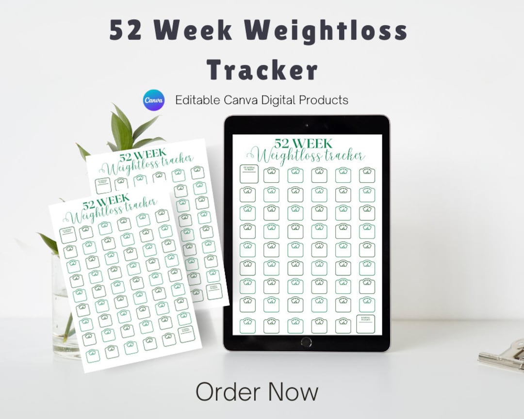52 Week Weight Loss Tracker | Printable &amp; Editable Fitness Journal ...