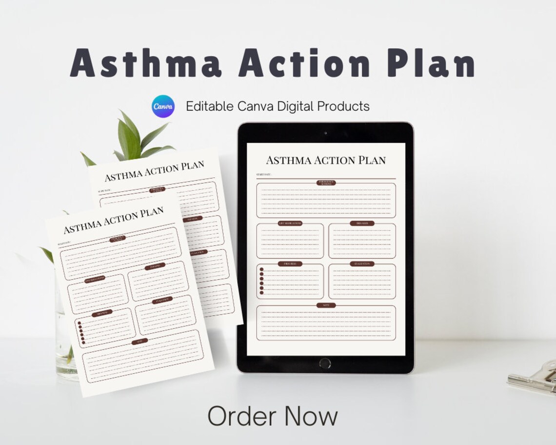 Asthma Action Plan | Printable &amp; Editable Health Guide | Digital Asthma ...