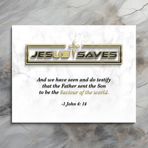 Jesus Saves Art Print: Gold Cross, Holy Bible Verse (11x14in)