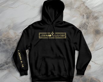 Jesus spart Goldkreuz Hoodie: Christliches Glaubens-Sweatshirt
