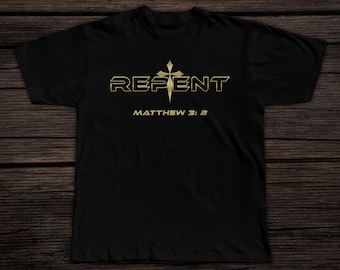 Repent Gold Cross T-Shirt: Christian Faith Bible Verse Tee